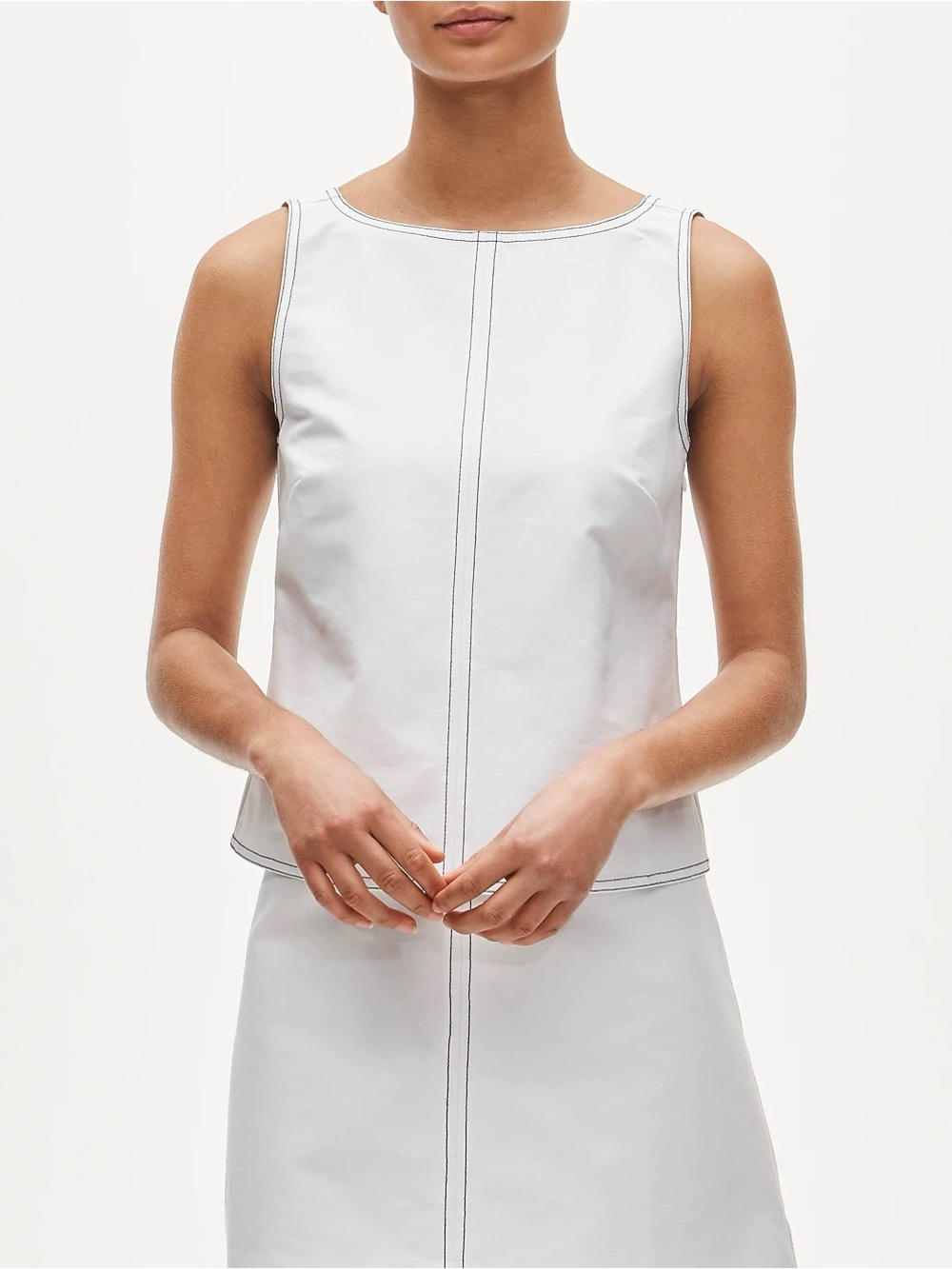 J.Crew NWT Contrast Stitch Shell top in double cotton poplin 4 White V Back
